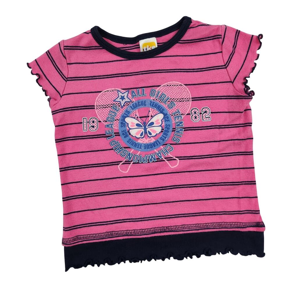 TKS Girls Size 4 Pink Stripe Butterfly Tennis Graphic Baby Tee Y2K Preppy
